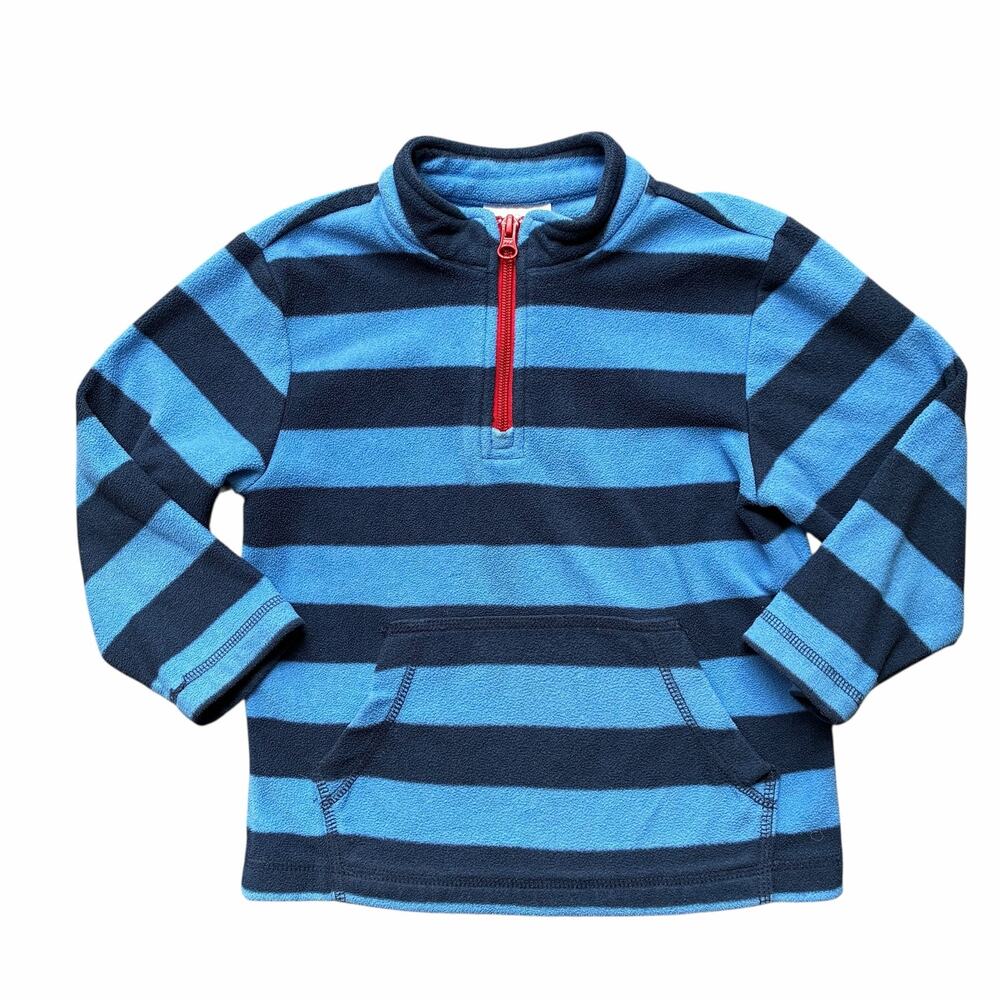 Hanna Andersson Blue Striped Kangaroo Pocket Fleece Top